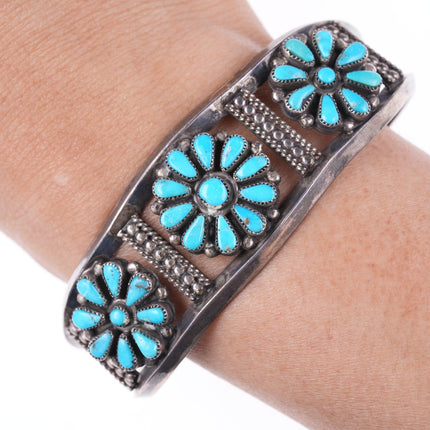 6.75" c1940's Navajo Silver and turquoise cluster bracelet