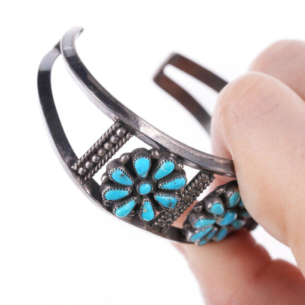 6.75" c1940's Navajo Silver and turquoise cluster bracelet