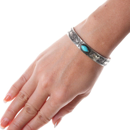 6.5" 30's Navajo stamped silver and turquoise bracelet