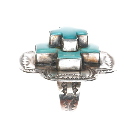 sz10 Adjustable Dean Sandoval Jr Navajo Sterling and turquoise double stack cross ring