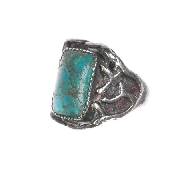 sz9.5 Vintage Brutalist sterling High grade turquoise ring