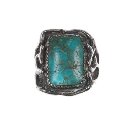 sz9.5 Vintage Brutalist sterling High grade turquoise ring