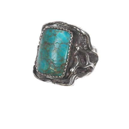 sz9.5 Vintage Brutalist sterling High grade turquoise ring