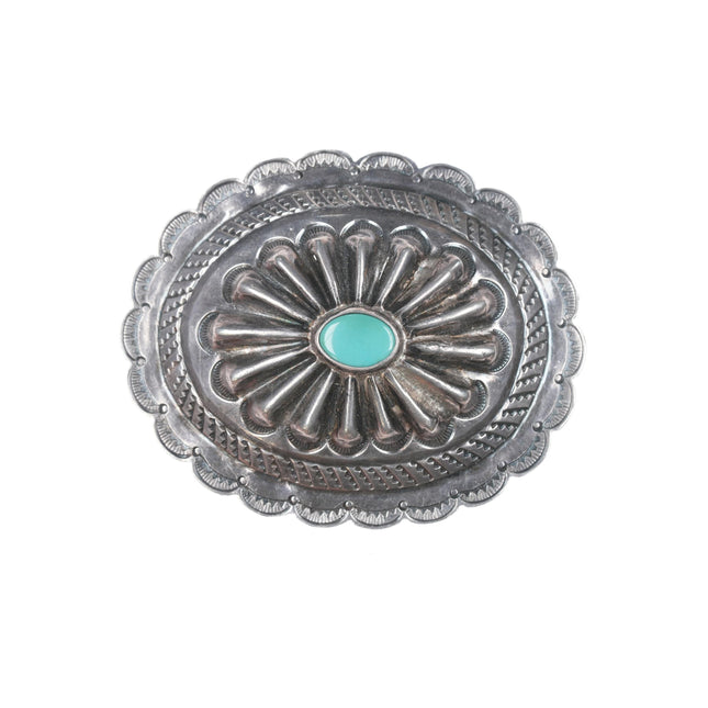 30's-40's Navajo silver and turquoise repousse concho pin