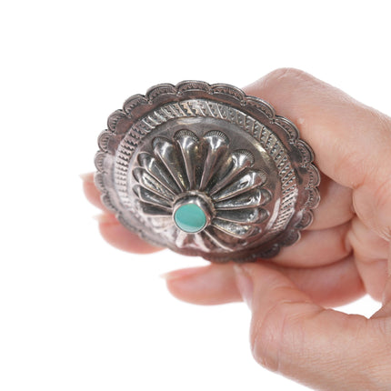 30's-40's Navajo silver and turquoise repousse concho pin