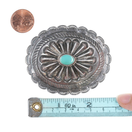 30's-40's Navajo silver and turquoise repousse concho pin