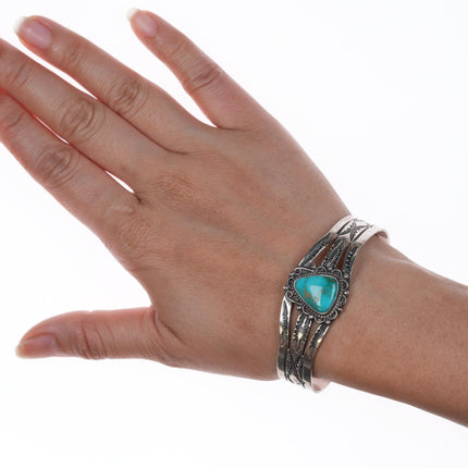 6 5/8" 40's-50's Navajo stamped silver and turquoise cuff bracelet