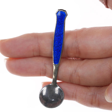 Mid Century Meka Danish Sterling cobalt enamel Master salt and spoon set