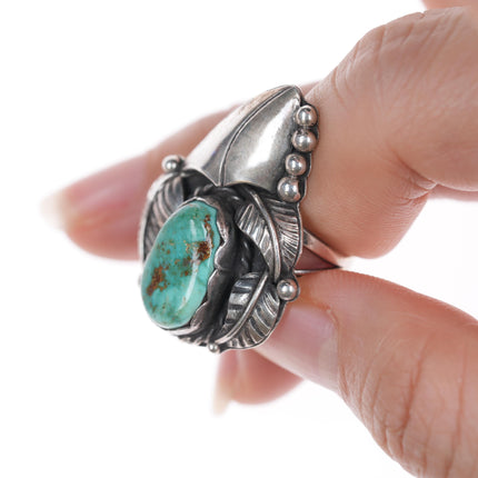 sz6 Vintage Native American silver and turquoise feather ring