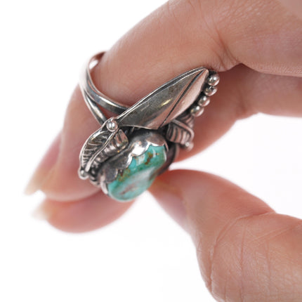 sz6 Vintage Native American silver and turquoise feather ring