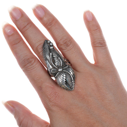 sz10.25" long Native American silver feather ring