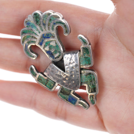 50's-60's Los Castillo sterling chrysocolla inlay aztec warrior pin