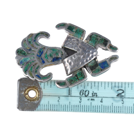 50's-60's Los Castillo sterling chrysocolla inlay aztec warrior pin