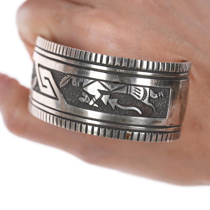 6.75" Richard and Rita Begay Navajo sterling Kachina overlay cuff bracelet