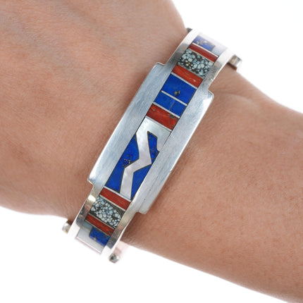 6.25" RP Native American silver Multi-stone channel inlay cuff bracelet