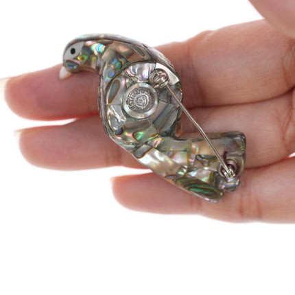 50's-60's Los Castillo Abalone sterling mosaic bird pin