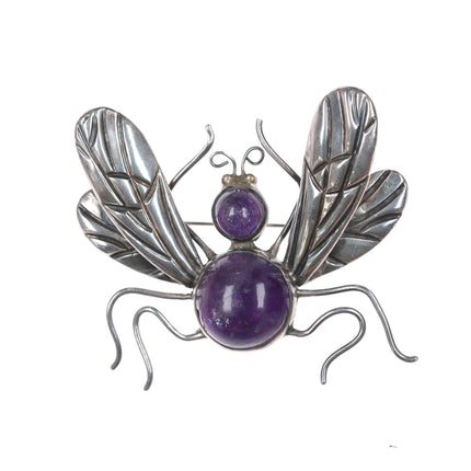 Large 1950's Sterling Los Castillo Amethyst fly pin