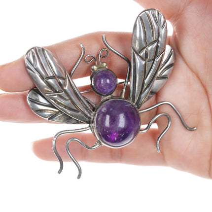 Large 1950's Sterling Los Castillo Amethyst fly pin