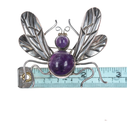 Large 1950's Sterling Los Castillo Amethyst fly pin