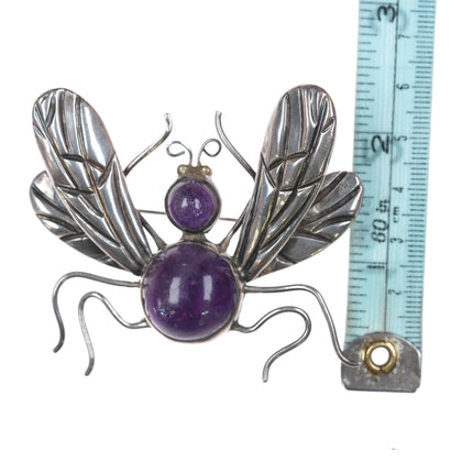 Large 1950's Sterling Los Castillo Amethyst fly pin