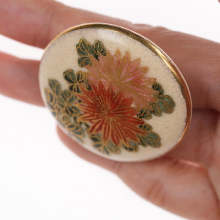 Large Vintage Japanese Satsuma gilt pinback brooch