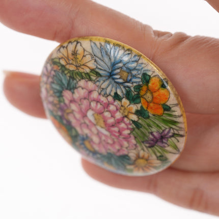 Large Vintage Japanese Satsuma pinback brooch