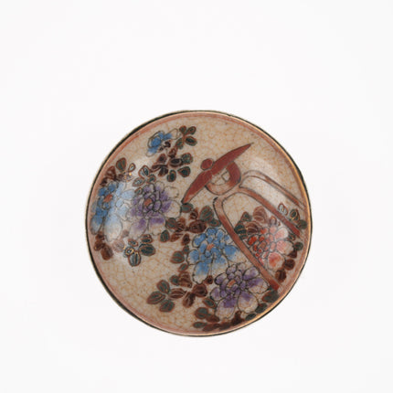 c1900 Japanese Satsuma floral brooch pin