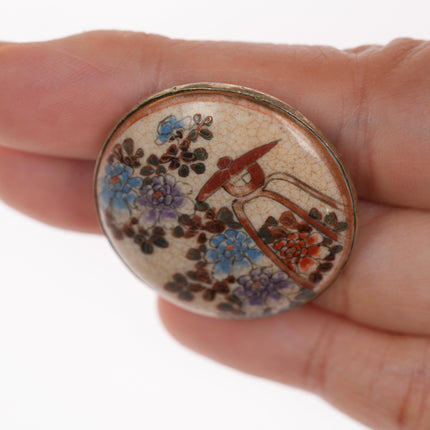 c1900 Japanese Satsuma floral brooch pin