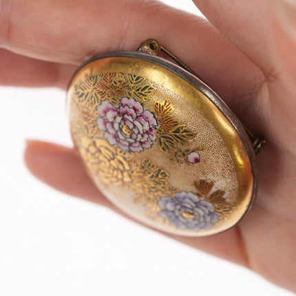 c1900 Japanese Satsuma floral brooch pin