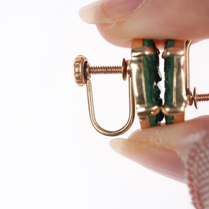 c1920's 14k gold carved spinach jade earrings