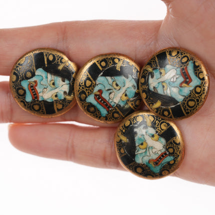 4 25mm c1900 Meiji Japanese Satsuma Noh Mask Buttons