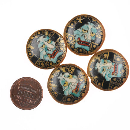 4 25mm c1900 Meiji Japanese Satsuma Noh Mask Buttons