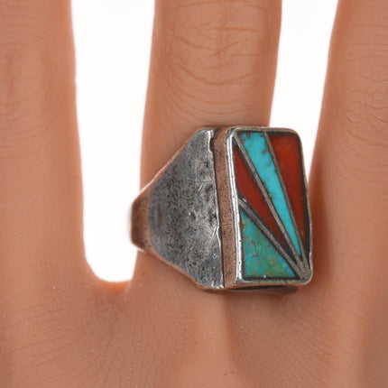 sz8.75 1950's Zuni channel inlay silver ring