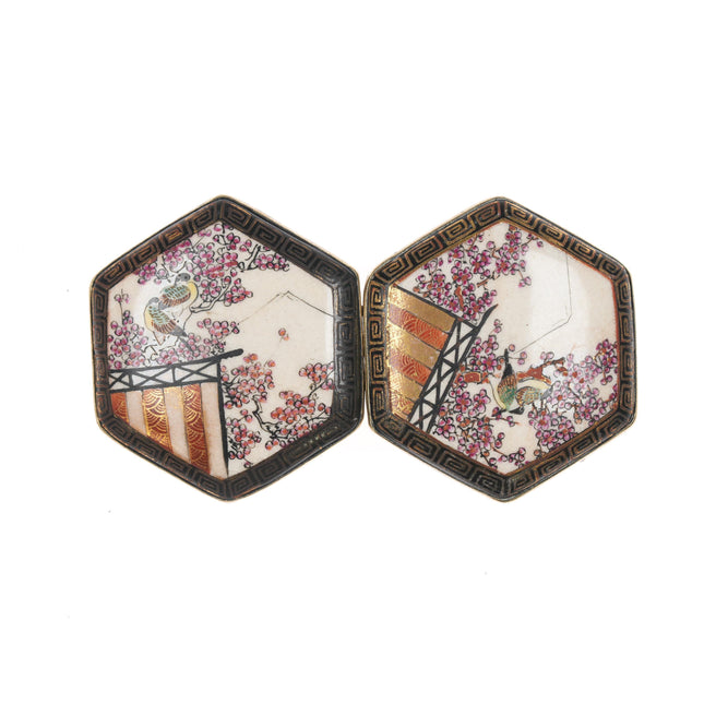 c1900 Meiji Japanese Satsuma birds belt buckle set