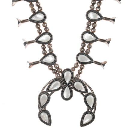 60's-70's Navajo Sterling Mother of Pearl squash blossom necklace