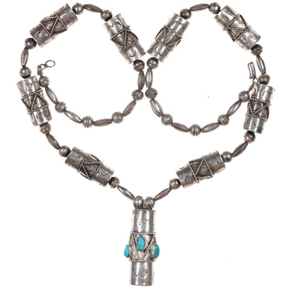 c1970's Navajo Silver and turquoise drum beads necklace