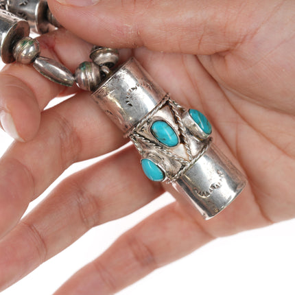 c1970's Navajo Silver and turquoise drum beads necklace