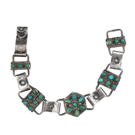 5.25" 30's-40's CG Wallace Era Zuni silver link bracelet with turquoise