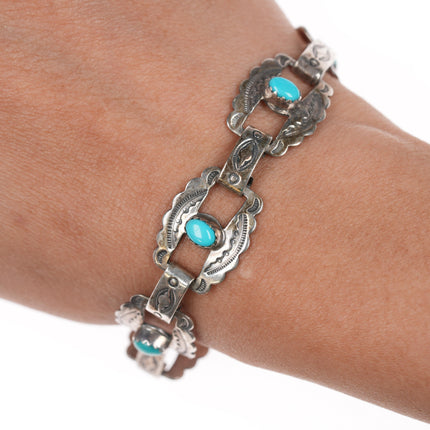 6.75" Vintage Southwestern snake eye turquoise sterling link bracelet