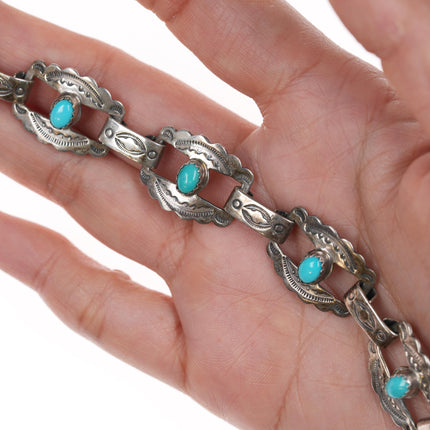 6.75" Vintage Southwestern snake eye turquoise sterling link bracelet