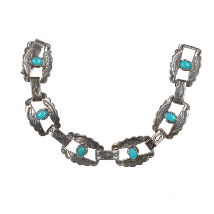 6.75" Vintage Southwestern snake eye turquoise sterling link bracelet