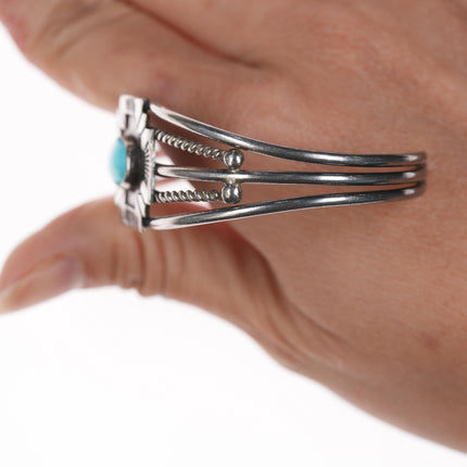 6.5" Vintage Native American  silver Maltese Cross cuff bracelet with turquoise