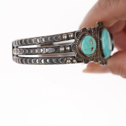 6 5/8" 30's-40's Hallmarked Native American silver and turquoise cuff bracelet