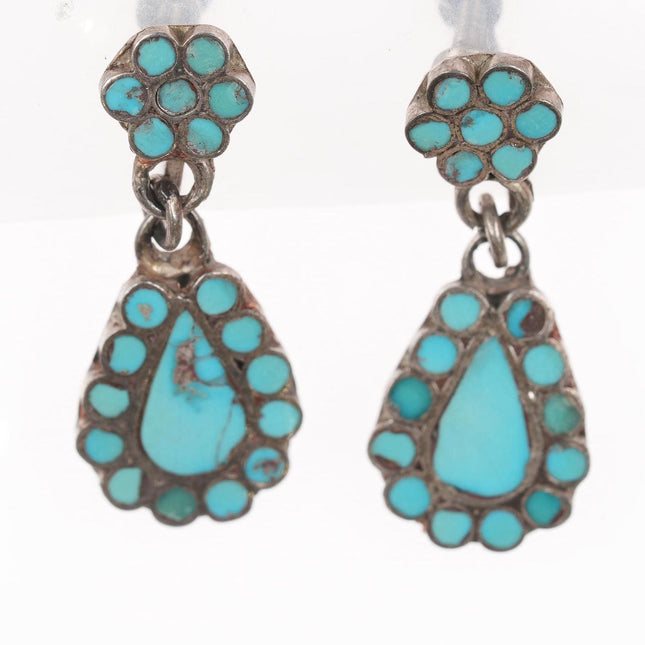 40's-50's Zuni Dishta flush inlay turquoise silver earrings