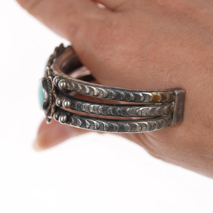 6 5/8" 30's-40's Hallmarked Native American silver and turquoise cuff bracelet