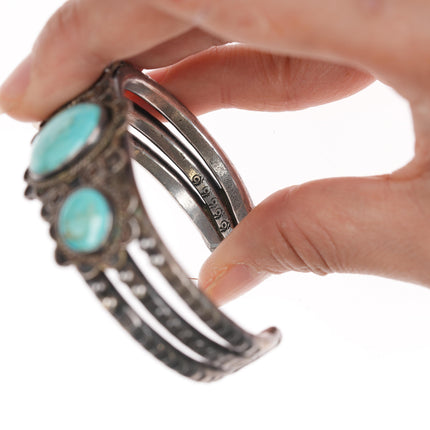 6 5/8" 30's-40's Hallmarked Native American silver and turquoise cuff bracelet