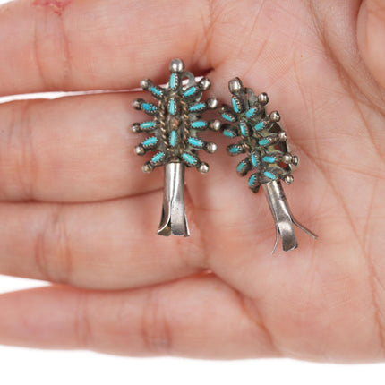 40's-50's Zuni Needlepoint turquoise silver squash blossom clip on earrings