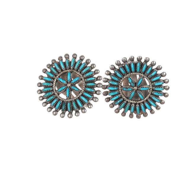 40's-50's Zuni Needlepoint turquoise silver clip-on earrings