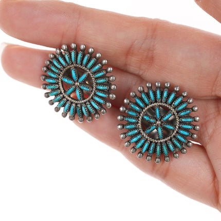 40's-50's Zuni Needlepoint turquoise silver clip-on earrings