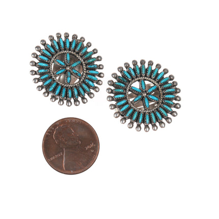 40's-50's Zuni Needlepoint turquoise silver clip-on earrings